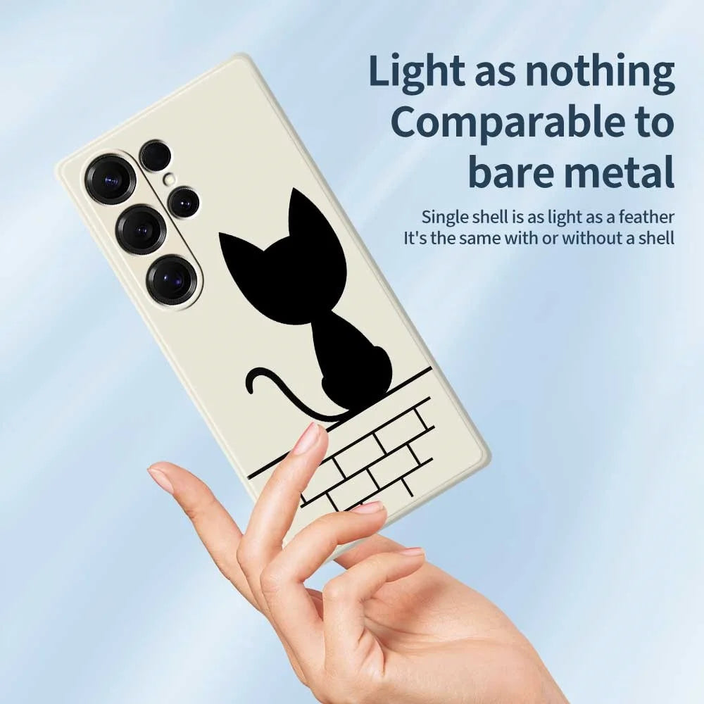 For Samsung Galaxy S25 Ultra Case Black Cat on the Wall Pattern Printing Straight Edge TPU Phone Back Cover - Beige - 4