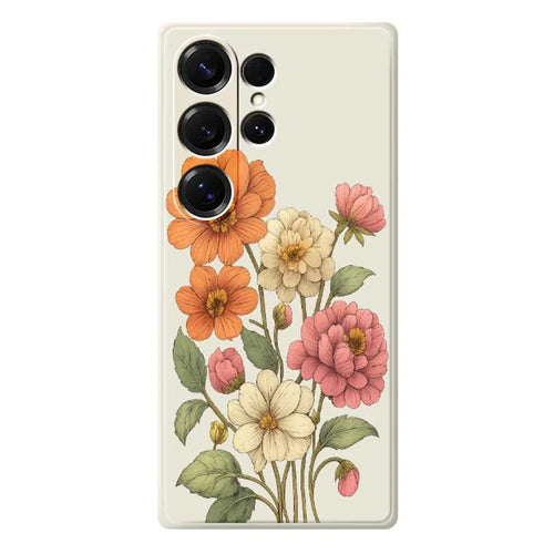 For Samsung Galaxy S25 Ultra Case Beautiful Flowers Pattern Printing Straight Edge TPU Phone Back Cover - Beige - 1