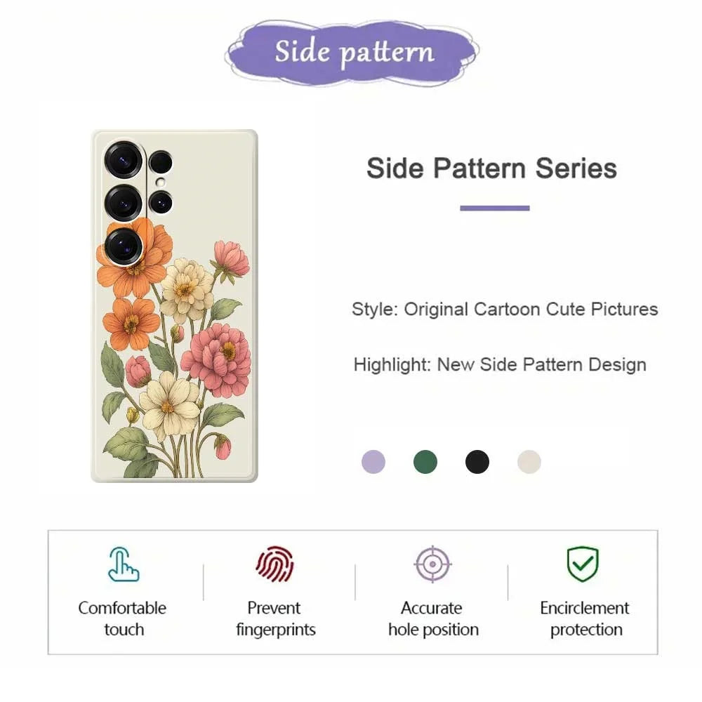 For Samsung Galaxy S25 Ultra Case Beautiful Flowers Pattern Printing Straight Edge TPU Phone Back Cover - Beige - 2