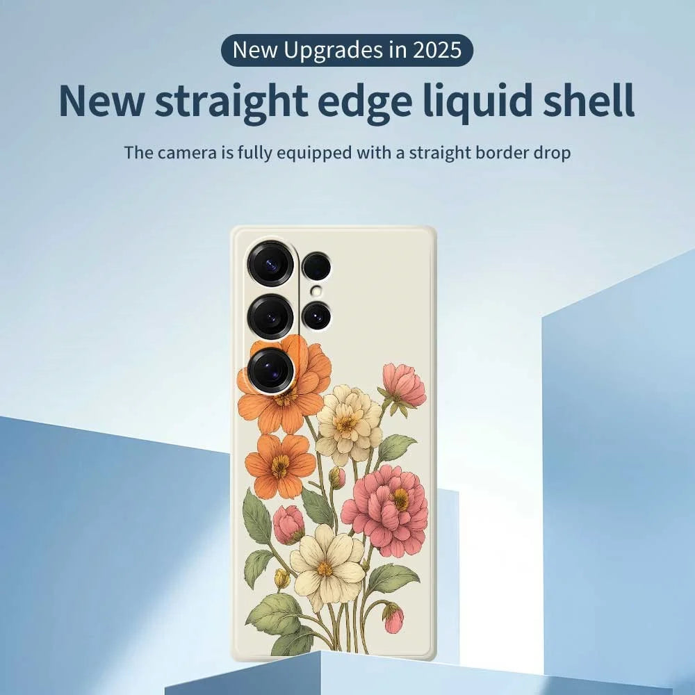 For Samsung Galaxy S25 Ultra Case Beautiful Flowers Pattern Printing Straight Edge TPU Phone Back Cover - Beige - 3