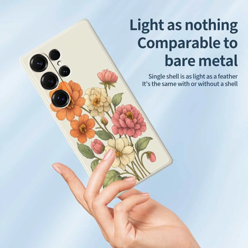 For Samsung Galaxy S25 Ultra Case Beautiful Flowers Pattern Printing Straight Edge TPU Phone Back Cover - Beige - 4