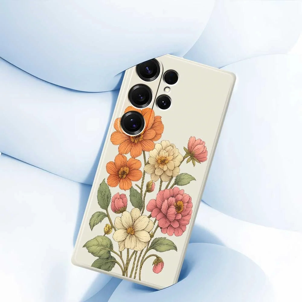 For Samsung Galaxy S25 Ultra Case Beautiful Flowers Pattern Printing Straight Edge TPU Phone Back Cover - Beige - 5