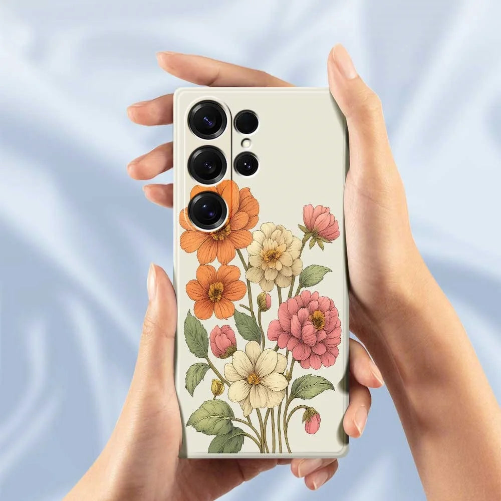 For Samsung Galaxy S25 Ultra Case Beautiful Flowers Pattern Printing Straight Edge TPU Phone Back Cover - Beige - 6