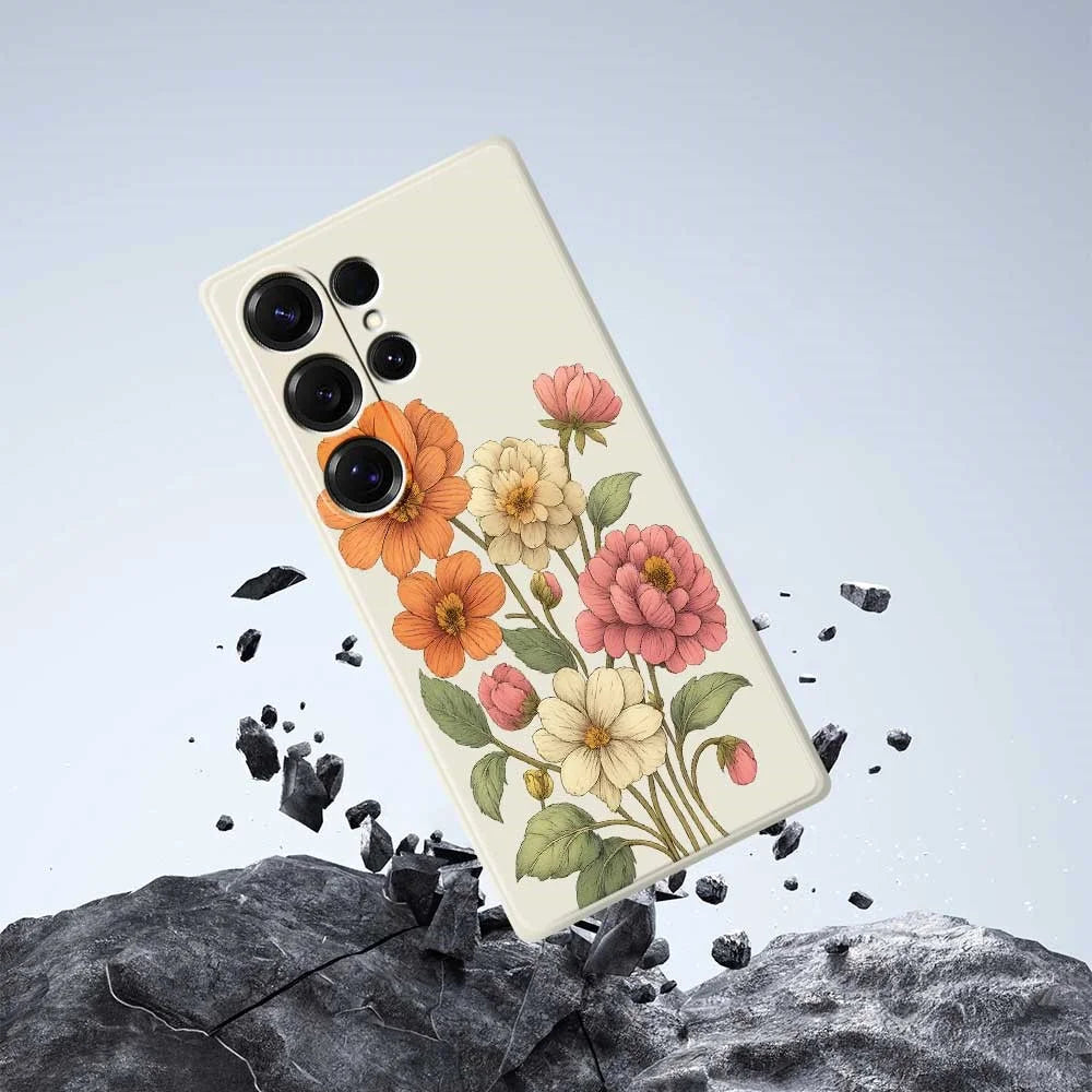 For Samsung Galaxy S25 Ultra Case Beautiful Flowers Pattern Printing Straight Edge TPU Phone Back Cover - Beige - 7