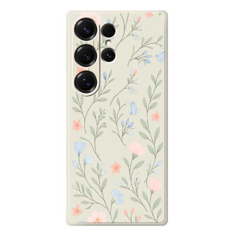 For Samsung Galaxy S25 Ultra Case Pink Blue Flowers Pattern Printing Straight Edge TPU Phone Back Cover - Beige - 1