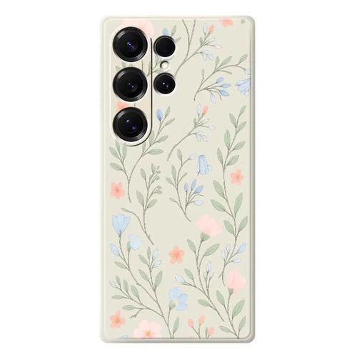 For Samsung Galaxy S25 Ultra Case Pink Blue Flowers Pattern Printing Straight Edge TPU Phone Back Cover - Beige - 1
