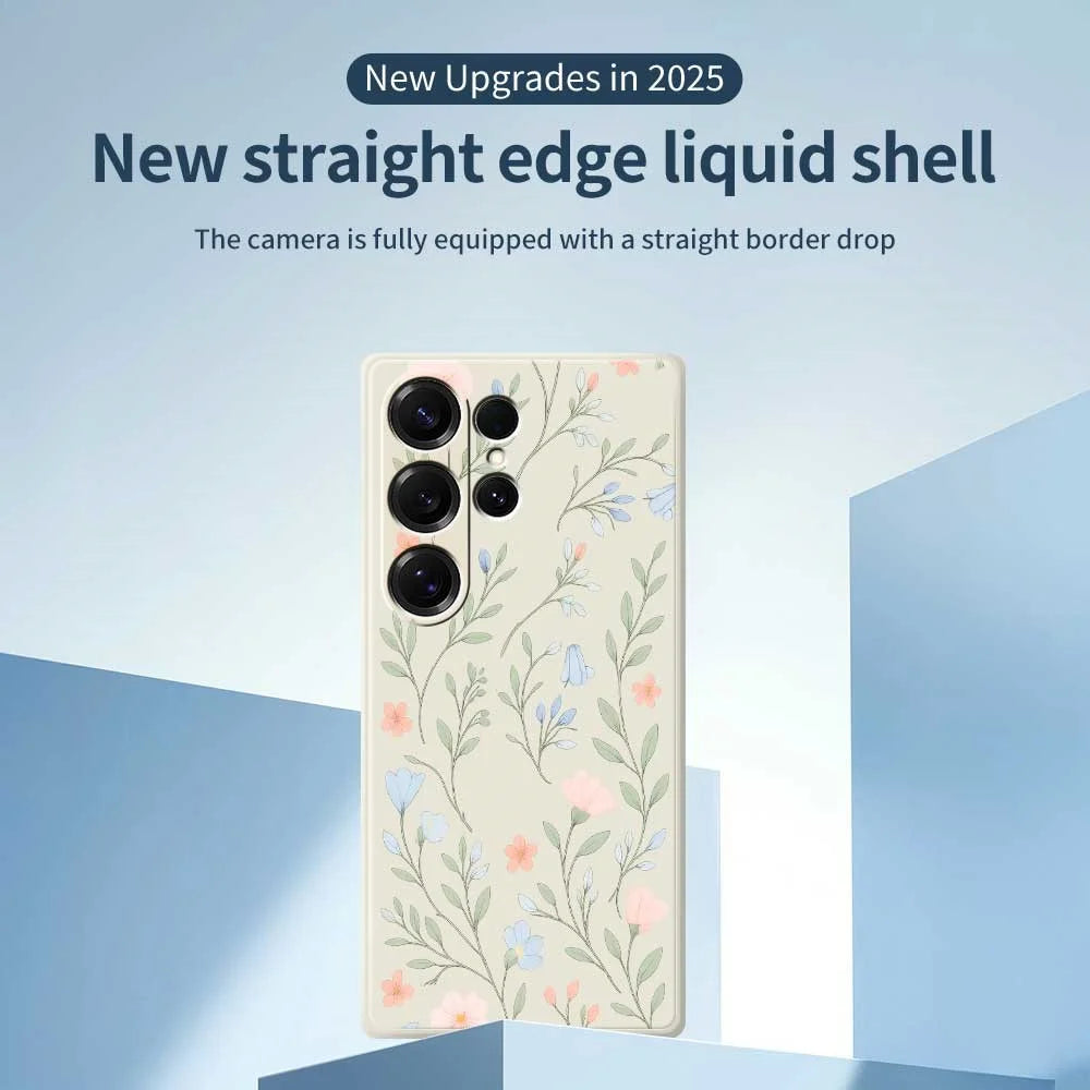 For Samsung Galaxy S25 Ultra Case Pink Blue Flowers Pattern Printing Straight Edge TPU Phone Back Cover - Beige - 2