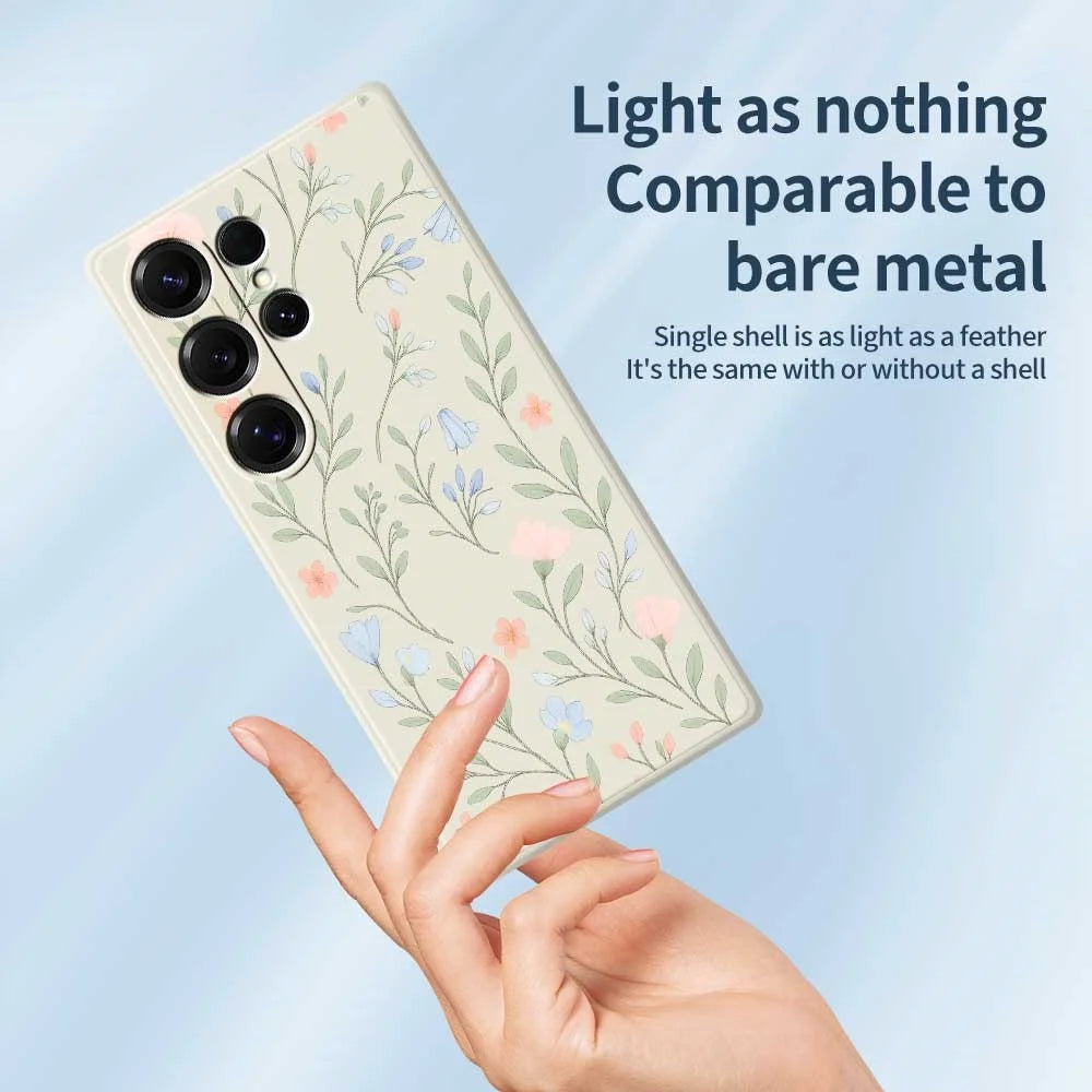 For Samsung Galaxy S25 Ultra Case Pink Blue Flowers Pattern Printing Straight Edge TPU Phone Back Cover - Beige - 3
