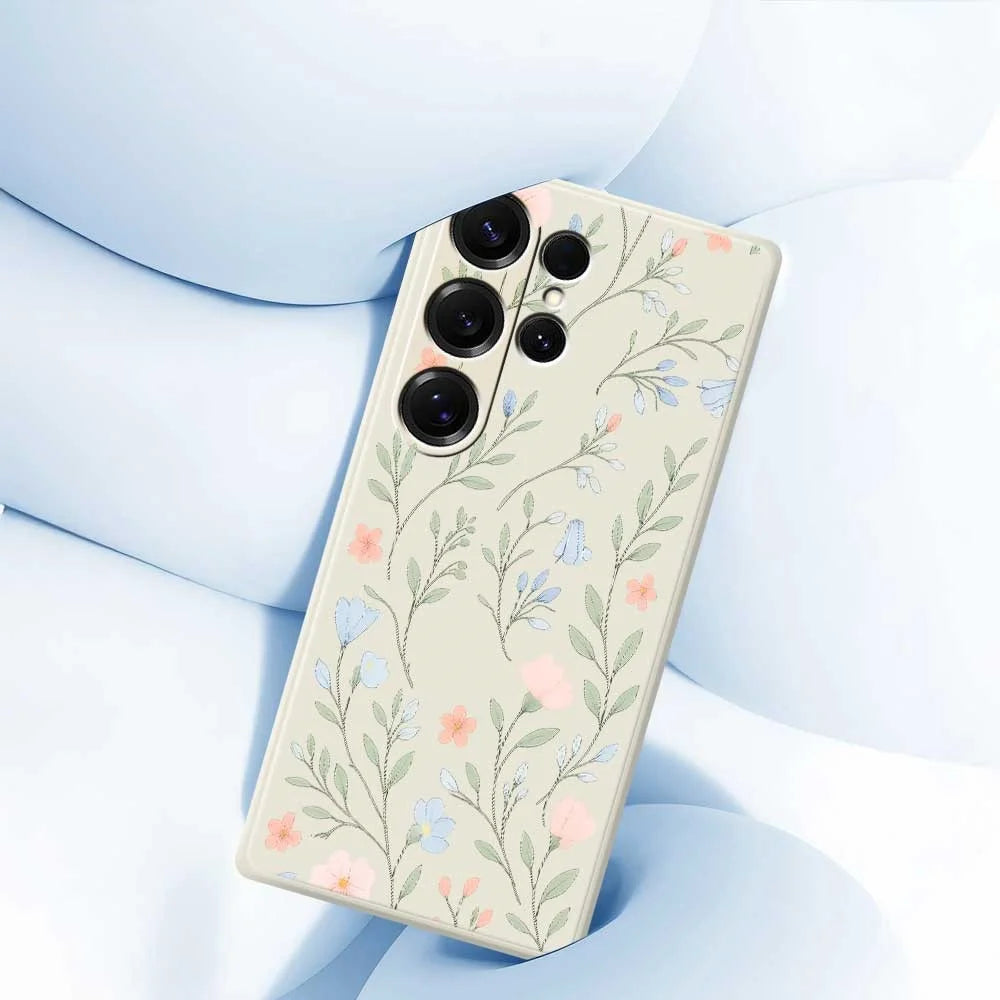 For Samsung Galaxy S25 Ultra Case Pink Blue Flowers Pattern Printing Straight Edge TPU Phone Back Cover - Beige - 4