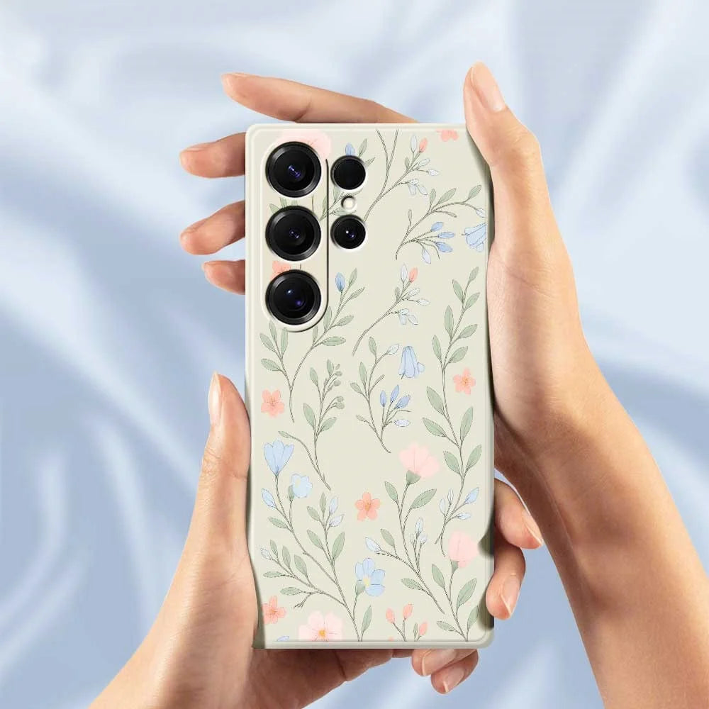 For Samsung Galaxy S25 Ultra Case Pink Blue Flowers Pattern Printing Straight Edge TPU Phone Back Cover - Beige - 5