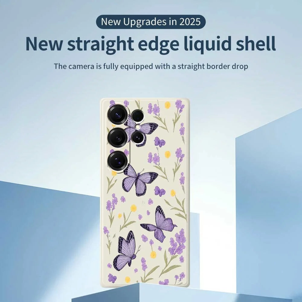 For Samsung Galaxy S25 Ultra Case Purple Butterflies Pattern Printing Straight Edge TPU Phone Back Cover - Beige - 2