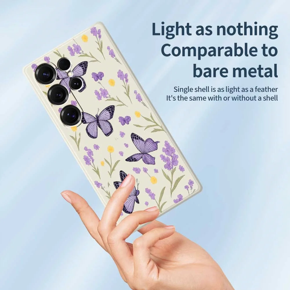For Samsung Galaxy S25 Ultra Case Purple Butterflies Pattern Printing Straight Edge TPU Phone Back Cover - Beige - 3