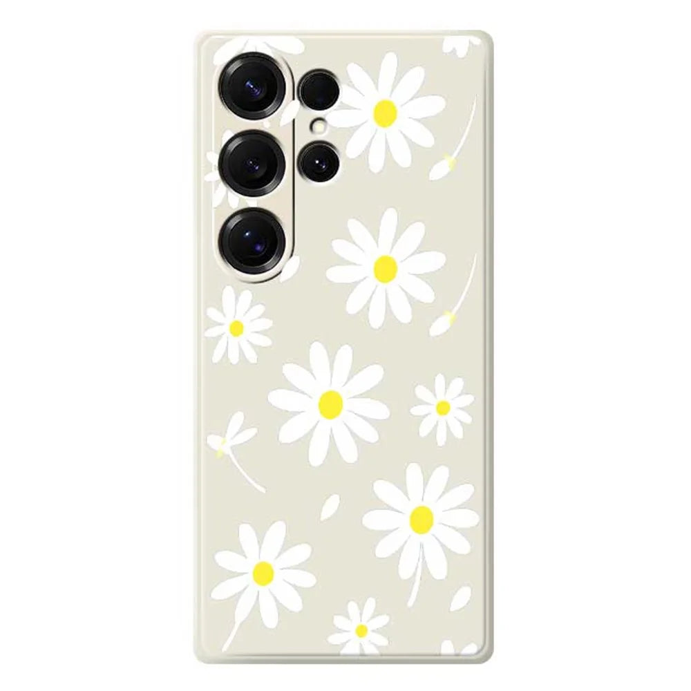 For Samsung Galaxy S25 Ultra Case White Daisy Pattern Printing Straight Edge TPU Phone Back Cover - Beige - 1