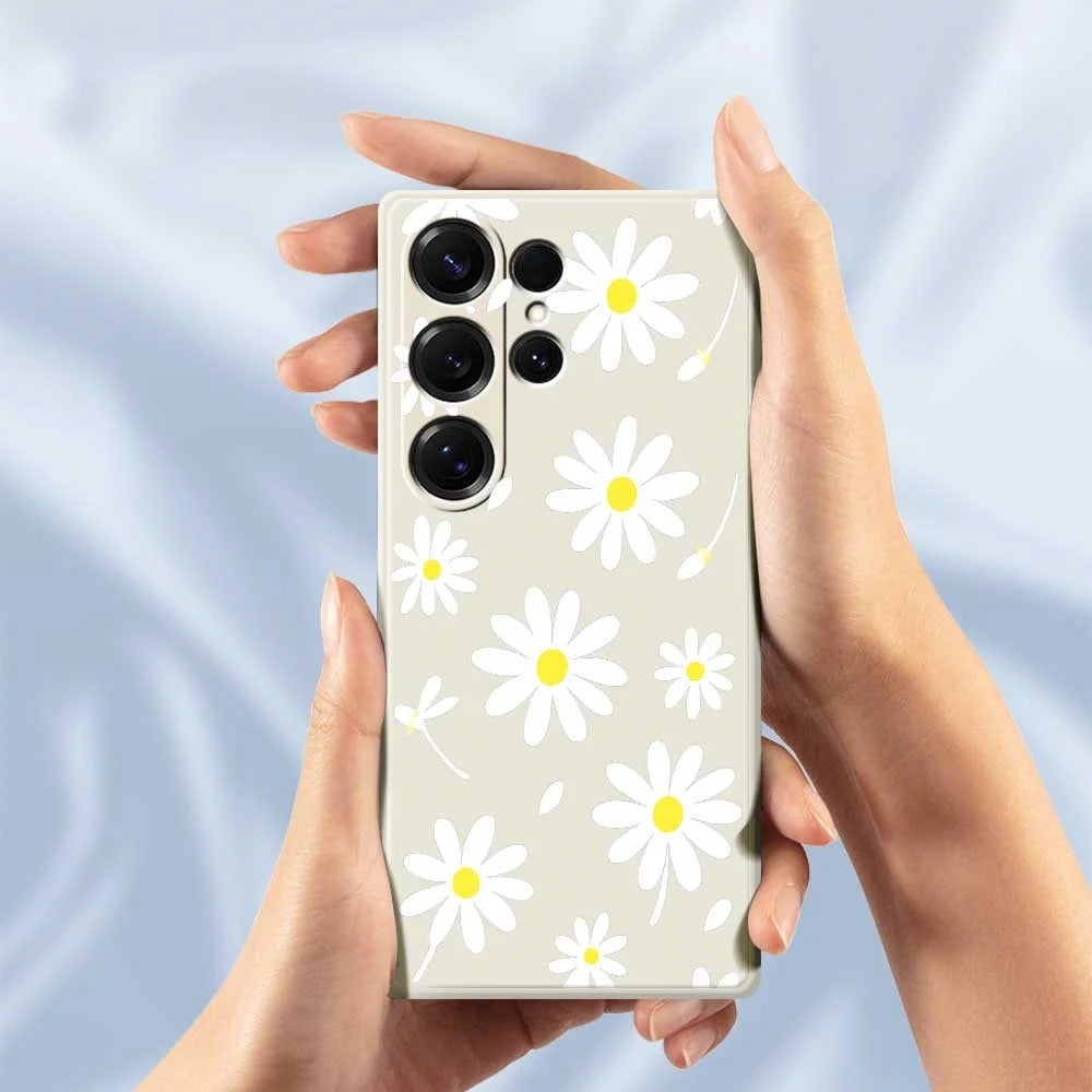 For Samsung Galaxy S25 Ultra Case White Daisy Pattern Printing Straight Edge TPU Phone Back Cover - Beige - 5