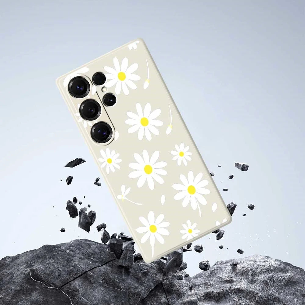 For Samsung Galaxy S25 Ultra Case White Daisy Pattern Printing Straight Edge TPU Phone Back Cover - Beige - 6