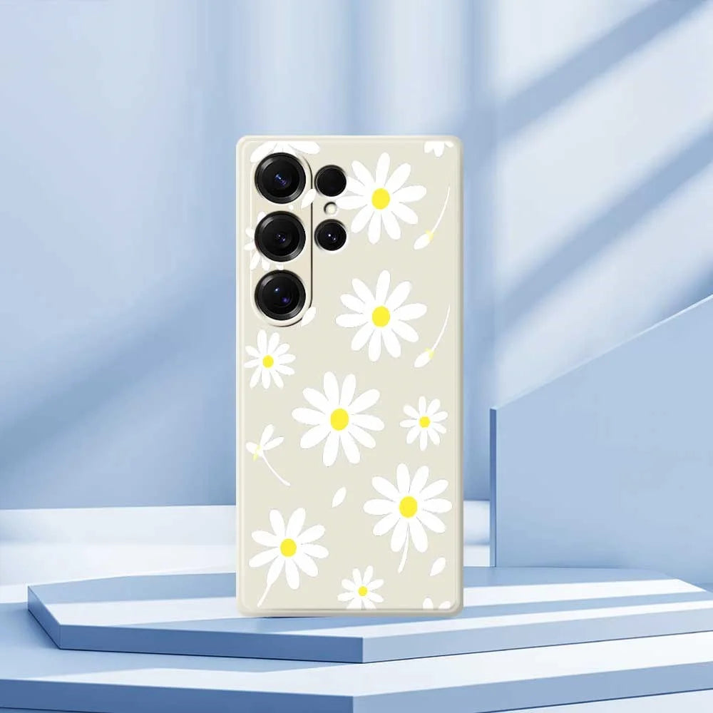 For Samsung Galaxy S25 Ultra Case White Daisy Pattern Printing Straight Edge TPU Phone Back Cover - Beige - 7