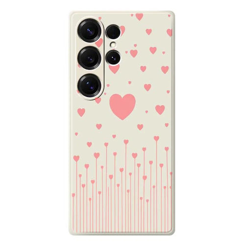 For Samsung Galaxy S25 Ultra Case Pink Love Pattern Printing Straight Edge TPU Phone Back Cover - Beige - 1