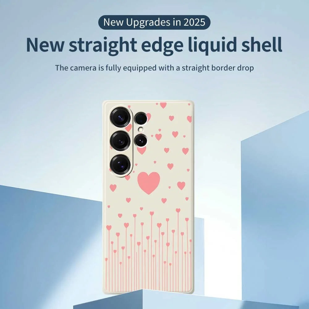 For Samsung Galaxy S25 Ultra Case Pink Love Pattern Printing Straight Edge TPU Phone Back Cover - Beige - 2