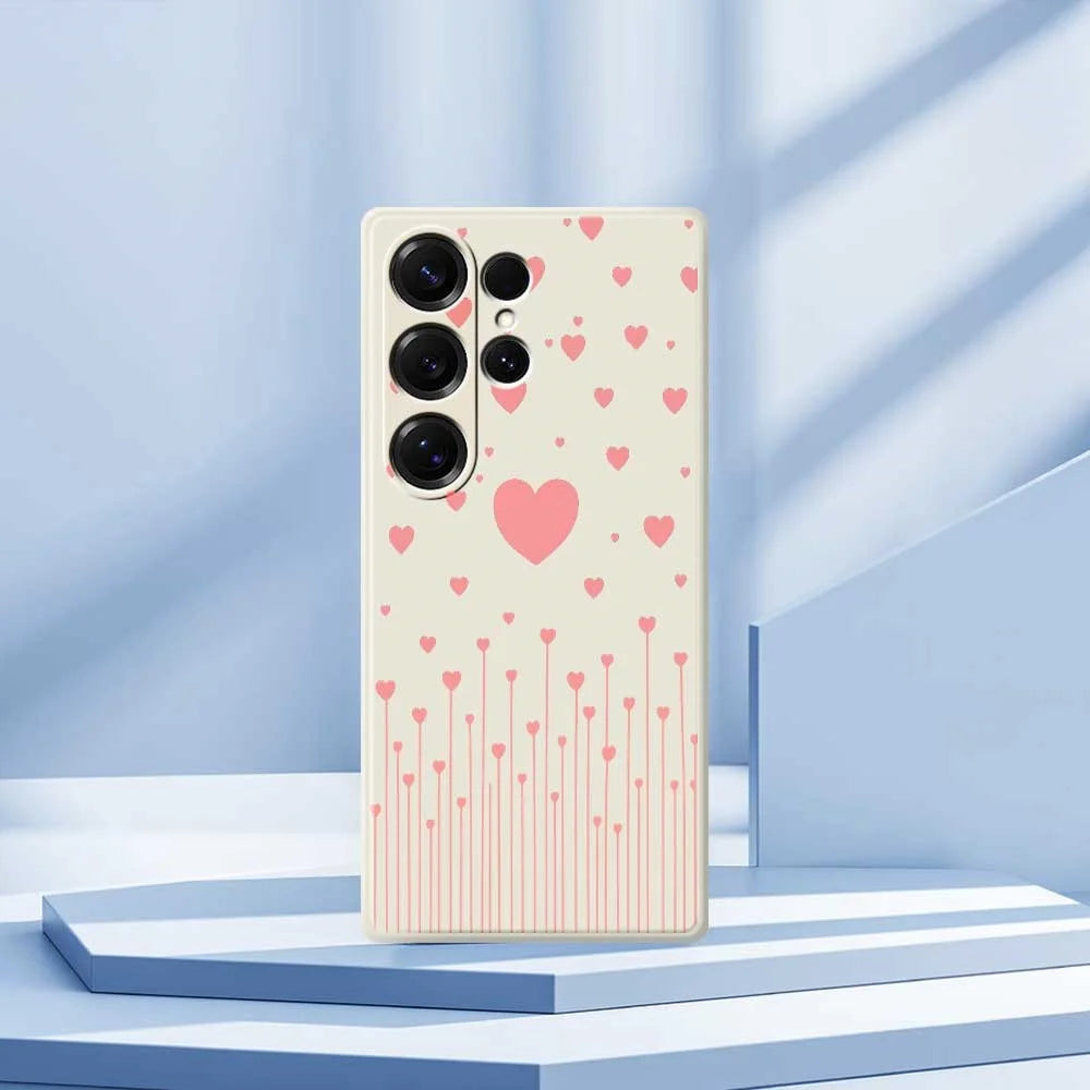 For Samsung Galaxy S25 Ultra Case Pink Love Pattern Printing Straight Edge TPU Phone Back Cover - Beige - 7