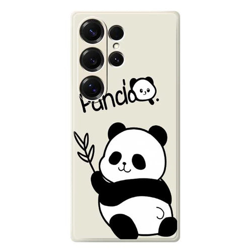 For Samsung Galaxy S25 Ultra Case Panda Pattern Printing Straight Edge TPU Phone Back Cover - Beige - 1