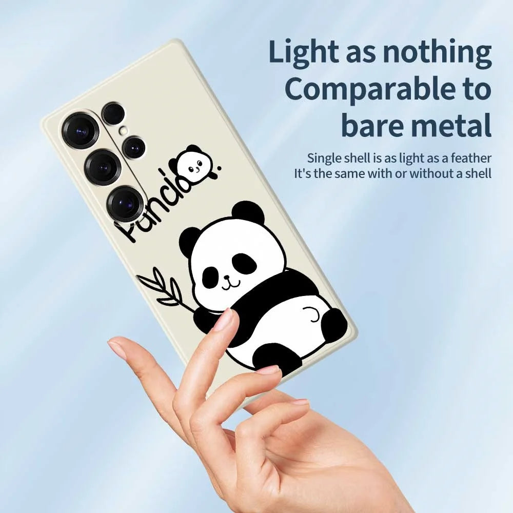 For Samsung Galaxy S25 Ultra Case Panda Pattern Printing Straight Edge TPU Phone Back Cover - Beige - 3