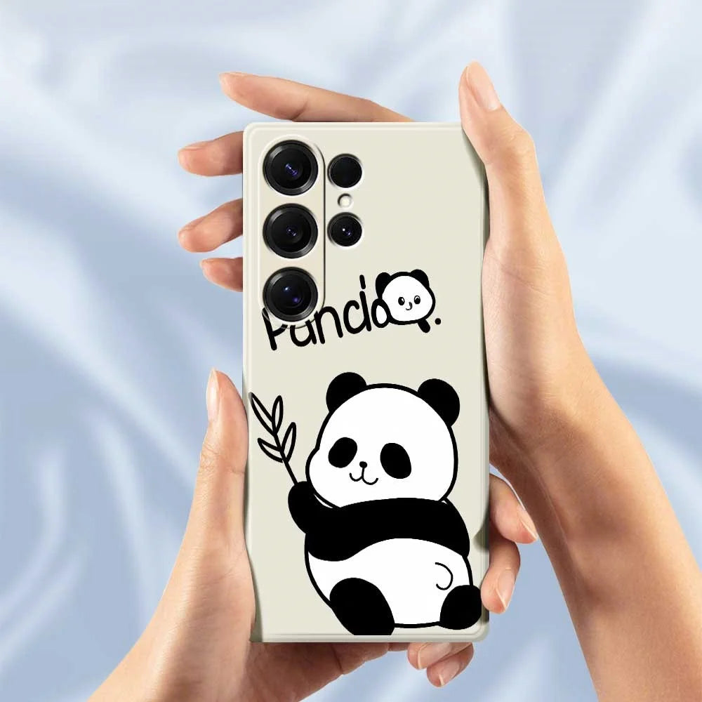 For Samsung Galaxy S25 Ultra Case Panda Pattern Printing Straight Edge TPU Phone Back Cover - Beige - 5