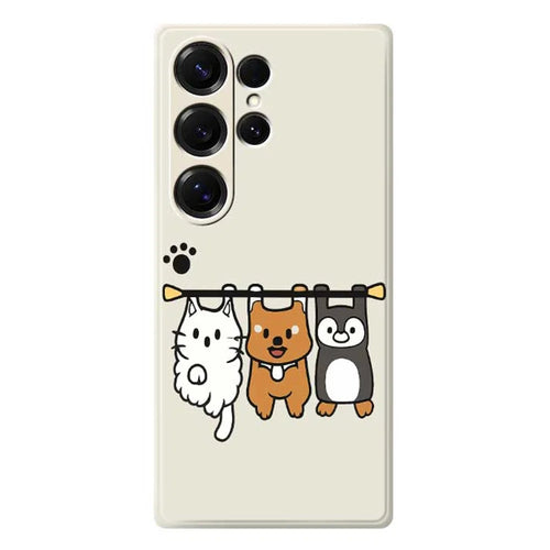 For Samsung Galaxy S25 Ultra Case Three Animal Dolls Pattern Printing Straight Edge TPU Phone Back Cover - Beige - 1
