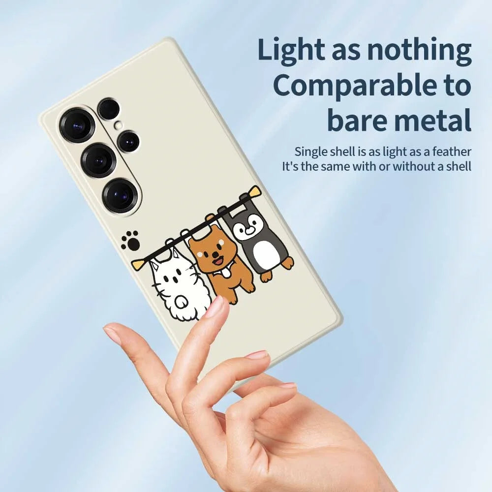 For Samsung Galaxy S25 Ultra Case Three Animal Dolls Pattern Printing Straight Edge TPU Phone Back Cover - Beige - 3