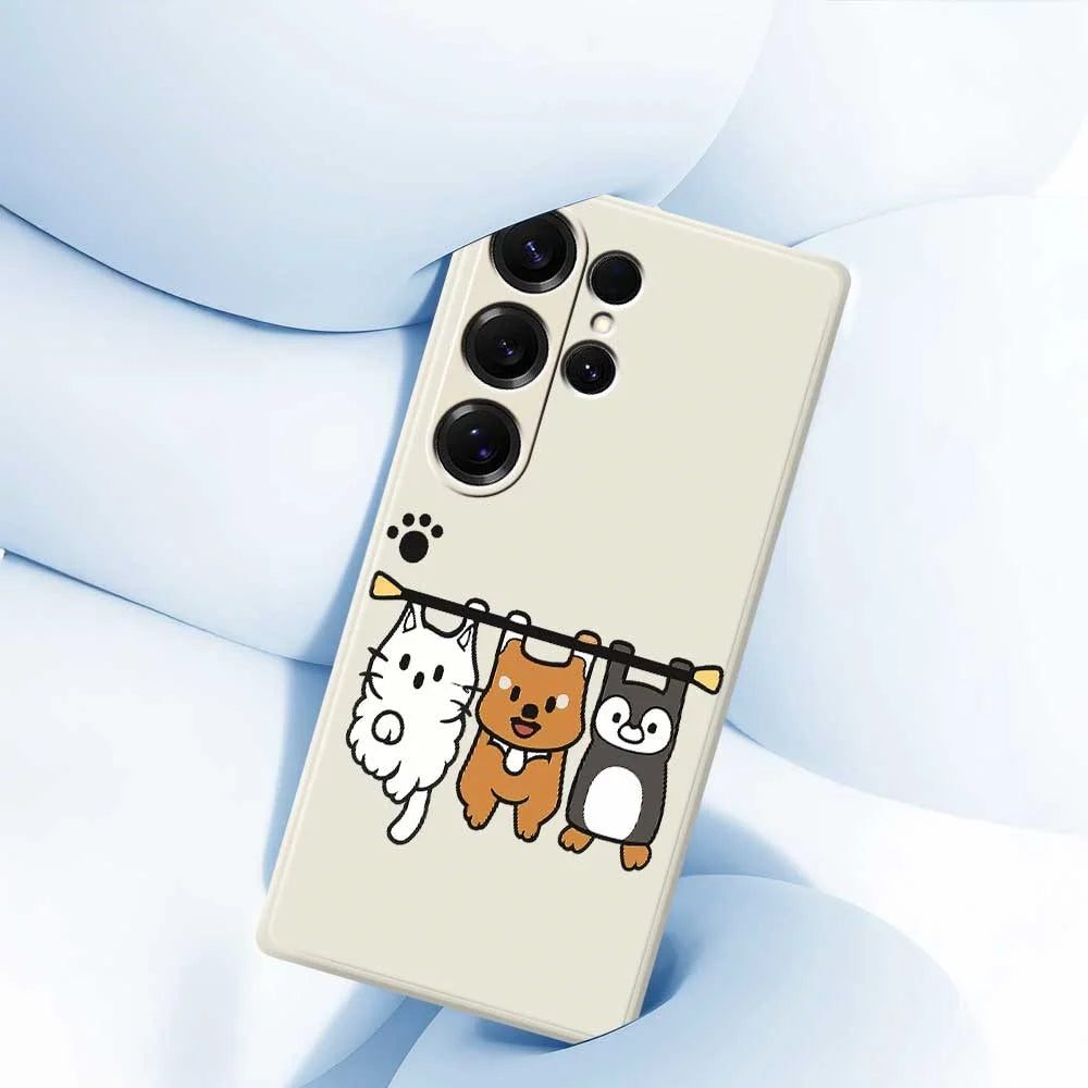 For Samsung Galaxy S25 Ultra Case Three Animal Dolls Pattern Printing Straight Edge TPU Phone Back Cover - Beige - 4
