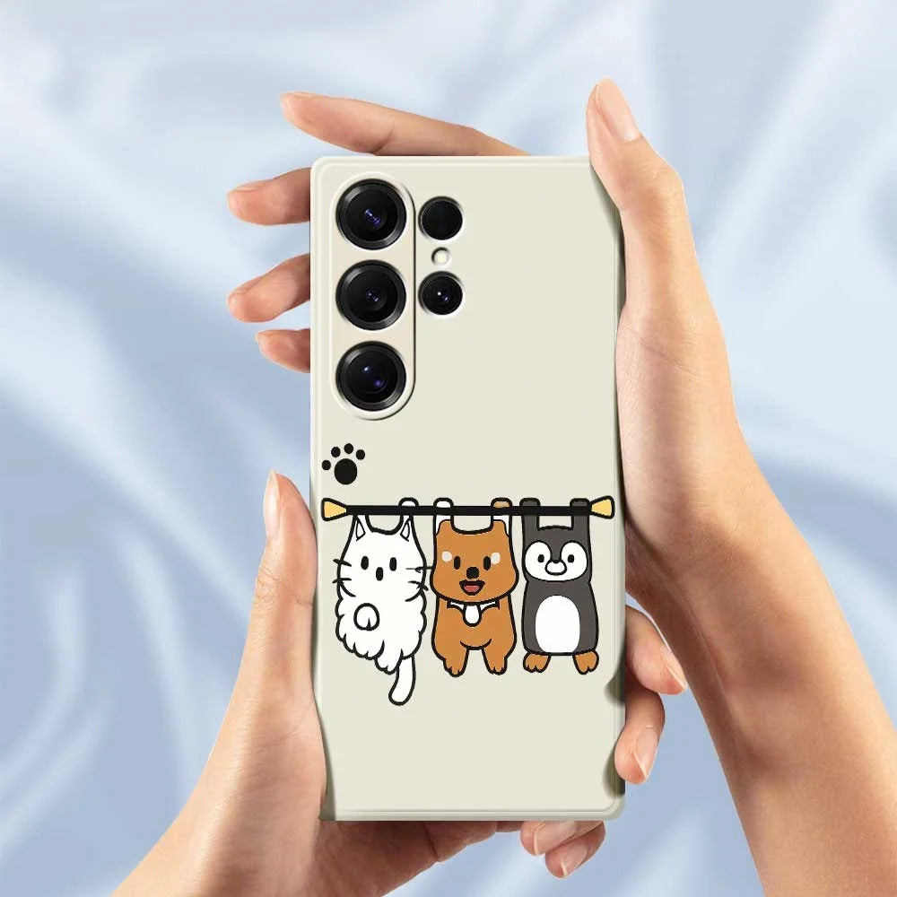 For Samsung Galaxy S25 Ultra Case Three Animal Dolls Pattern Printing Straight Edge TPU Phone Back Cover - Beige - 5
