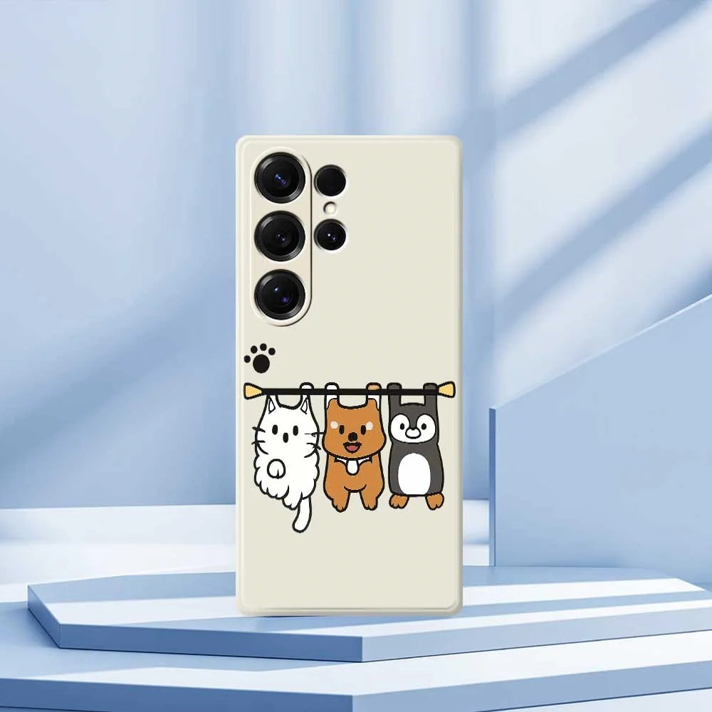 For Samsung Galaxy S25 Ultra Case Three Animal Dolls Pattern Printing Straight Edge TPU Phone Back Cover - Beige - 7