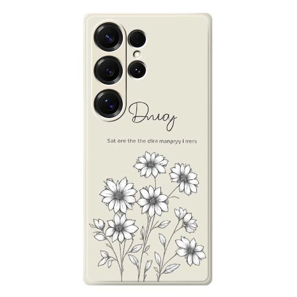 For Samsung Galaxy S25 Ultra Case Sketch Flowers Pattern Printing Straight Edge TPU Phone Back Cover - Beige - 1