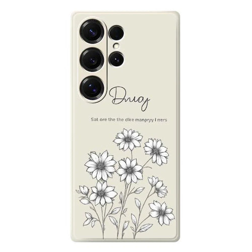 For Samsung Galaxy S25 Ultra Case Sketch Flowers Pattern Printing Straight Edge TPU Phone Back Cover - Beige - 1