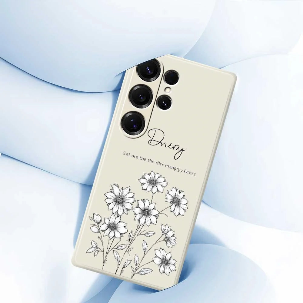 For Samsung Galaxy S25 Ultra Case Sketch Flowers Pattern Printing Straight Edge TPU Phone Back Cover - Beige - 4
