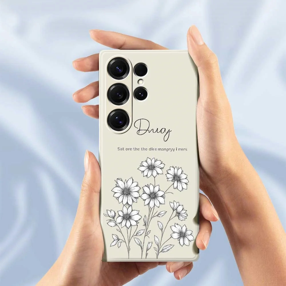 For Samsung Galaxy S25 Ultra Case Sketch Flowers Pattern Printing Straight Edge TPU Phone Back Cover - Beige - 5
