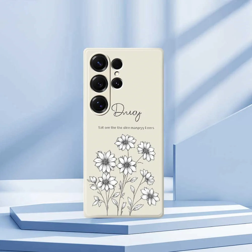 For Samsung Galaxy S25 Ultra Case Sketch Flowers Pattern Printing Straight Edge TPU Phone Back Cover - Beige - 7