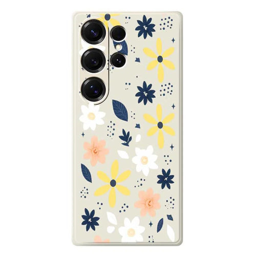 For Samsung Galaxy S25 Ultra Case Colorful Floral Blue Leaves Pattern Printing Straight Edge TPU Phone Back Cover - Beige - 1