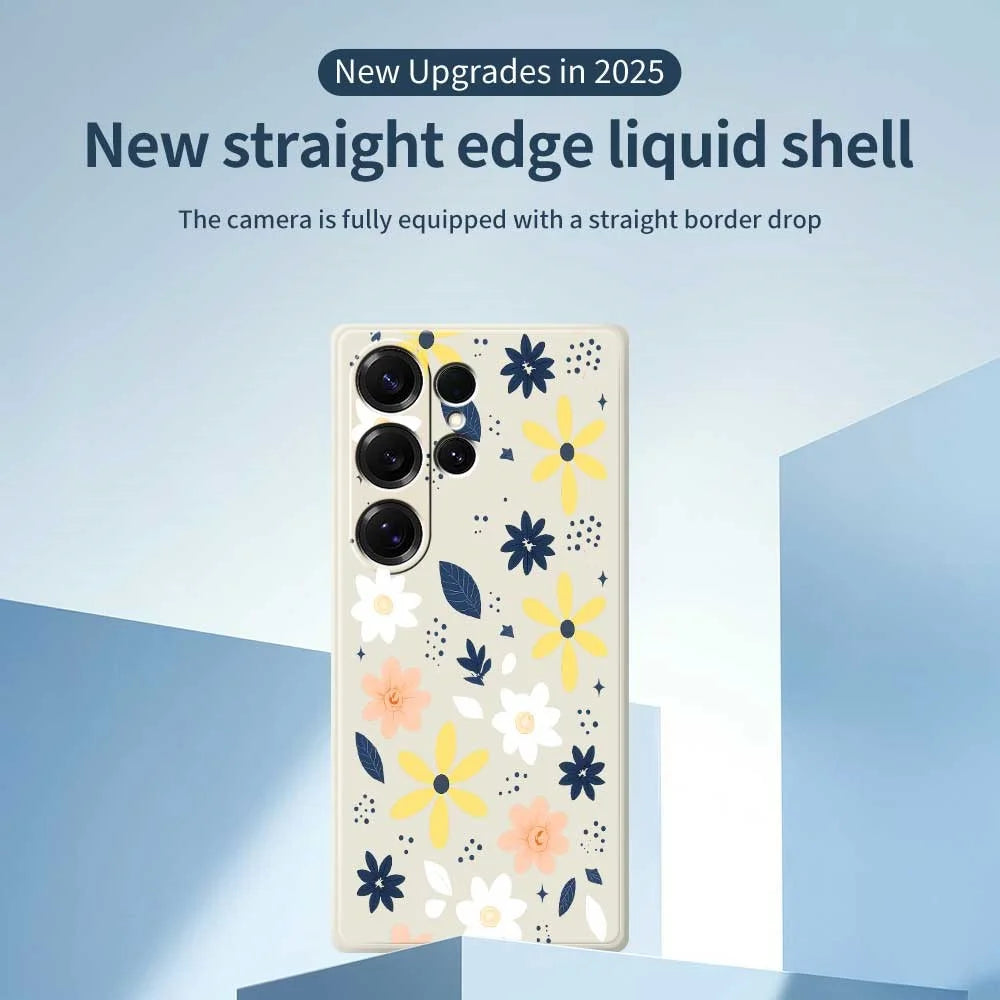 For Samsung Galaxy S25 Ultra Case Colorful Floral Blue Leaves Pattern Printing Straight Edge TPU Phone Back Cover - Beige - 2