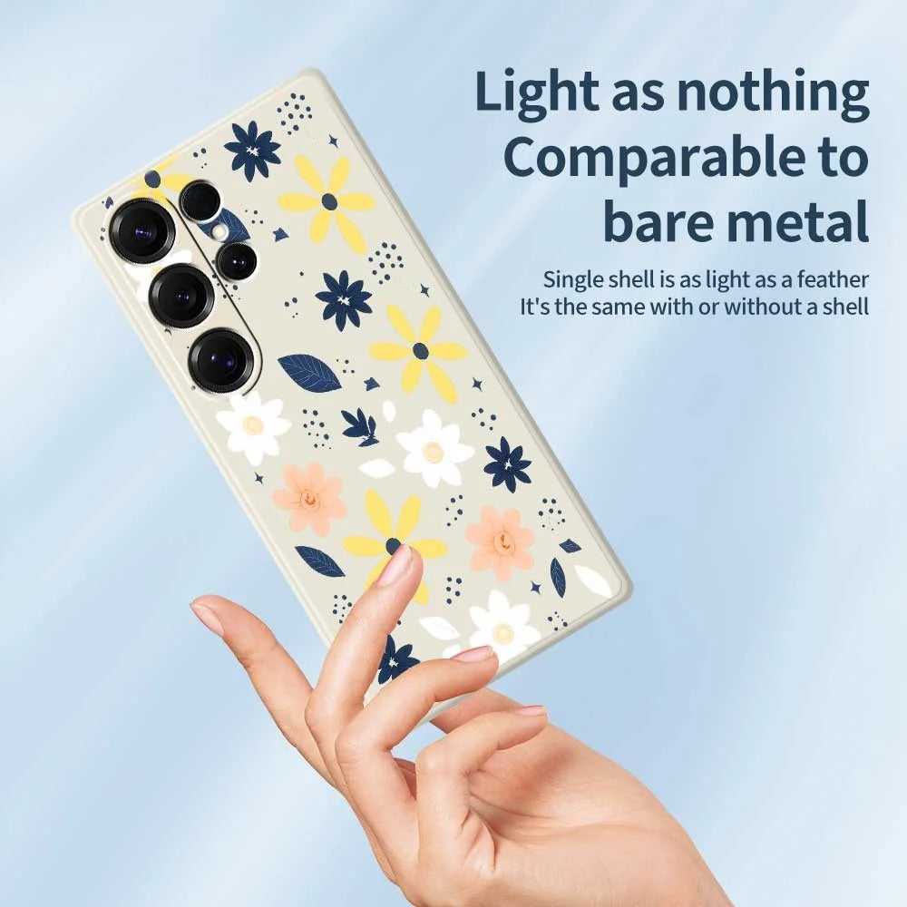 For Samsung Galaxy S25 Ultra Case Colorful Floral Blue Leaves Pattern Printing Straight Edge TPU Phone Back Cover - Beige - 3