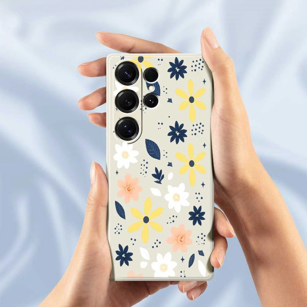 For Samsung Galaxy S25 Ultra Case Colorful Floral Blue Leaves Pattern Printing Straight Edge TPU Phone Back Cover - Beige - 5