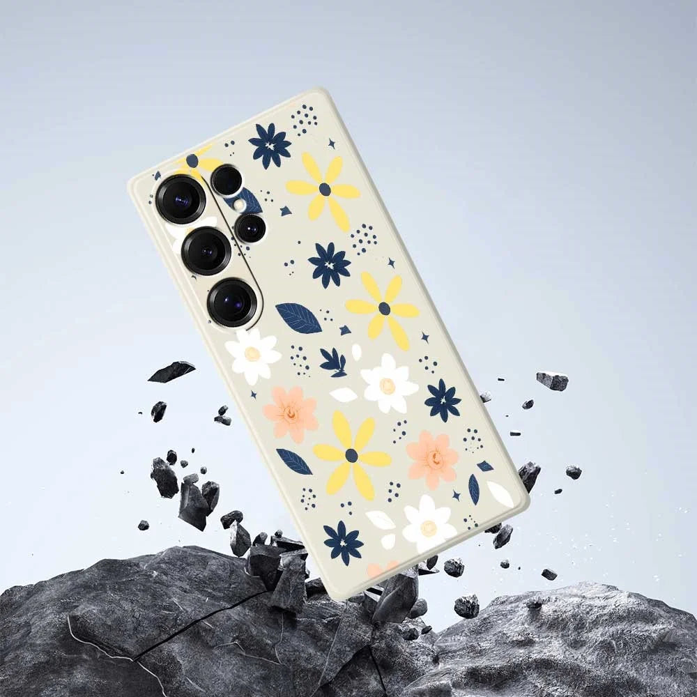 For Samsung Galaxy S25 Ultra Case Colorful Floral Blue Leaves Pattern Printing Straight Edge TPU Phone Back Cover - Beige - 6