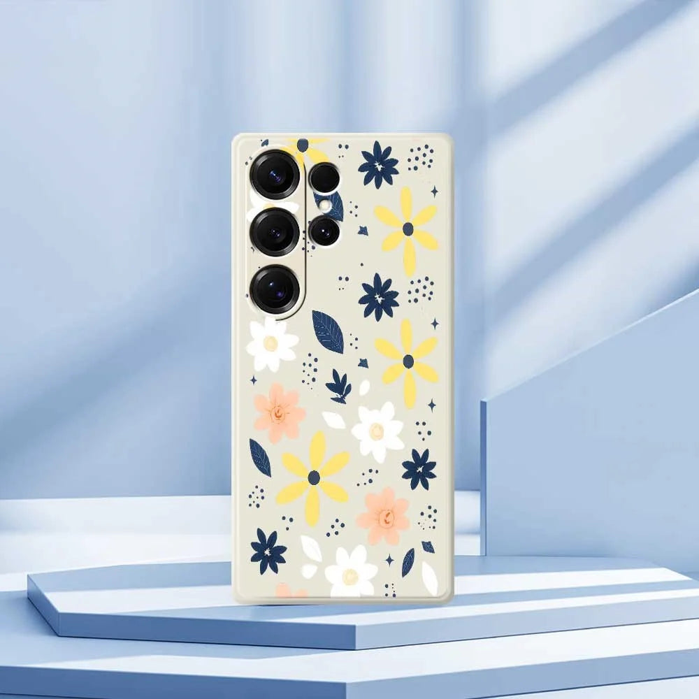 For Samsung Galaxy S25 Ultra Case Colorful Floral Blue Leaves Pattern Printing Straight Edge TPU Phone Back Cover - Beige - 7