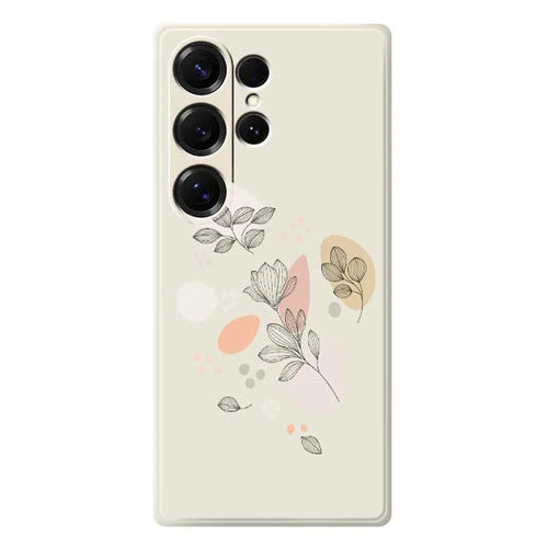 For Samsung Galaxy S25 Ultra Case Sketch Leaves Pattern Printing Straight Edge TPU Phone Back Cover - Beige - 1