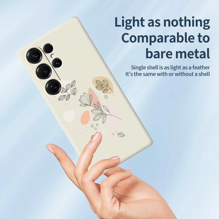 For Samsung Galaxy S25 Ultra Case Sketch Leaves Pattern Printing Straight Edge TPU Phone Back Cover - Beige - 3