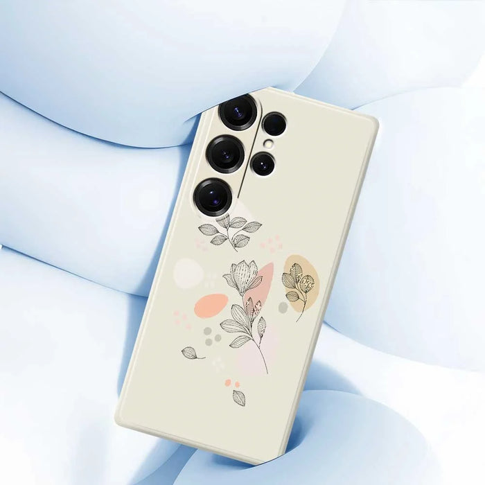 For Samsung Galaxy S25 Ultra Case Sketch Leaves Pattern Printing Straight Edge TPU Phone Back Cover - Beige - 4