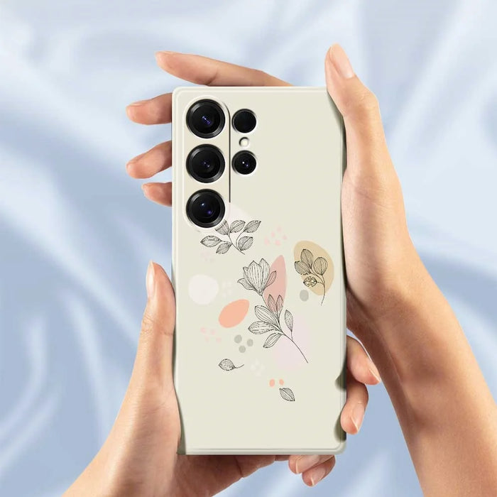 For Samsung Galaxy S25 Ultra Case Sketch Leaves Pattern Printing Straight Edge TPU Phone Back Cover - Beige - 5