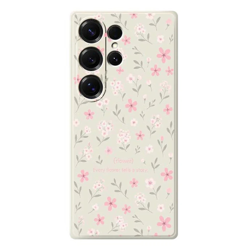 For Samsung Galaxy S25 Ultra Case Small Flower Pattern Printing Straight Edge TPU Phone Back Cover - Beige - 1