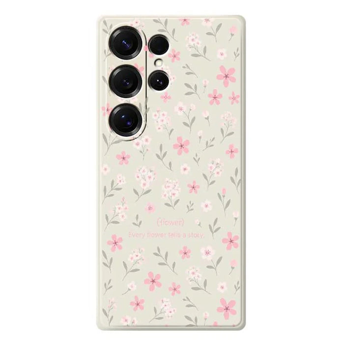For Samsung Galaxy S25 Ultra Case Small Flower Pattern Printing Straight Edge TPU Phone Back Cover - Beige - 1