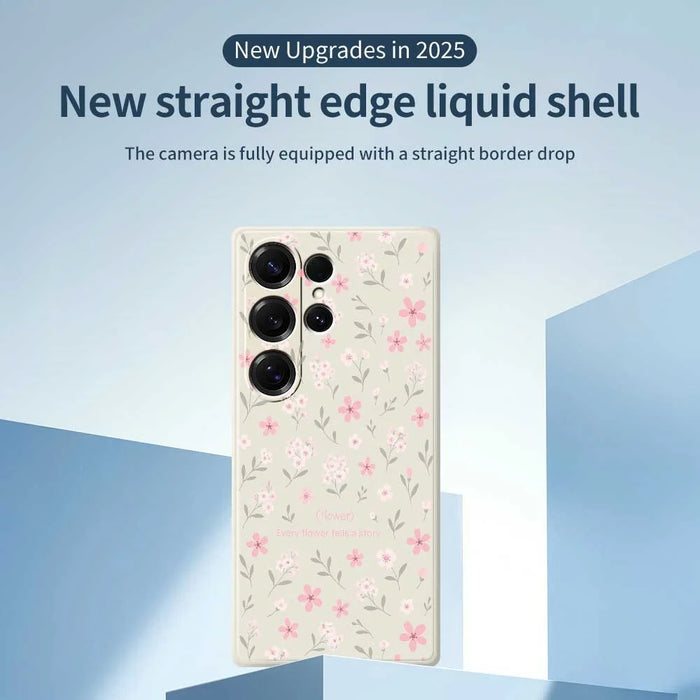 For Samsung Galaxy S25 Ultra Case Small Flower Pattern Printing Straight Edge TPU Phone Back Cover - Beige - 2