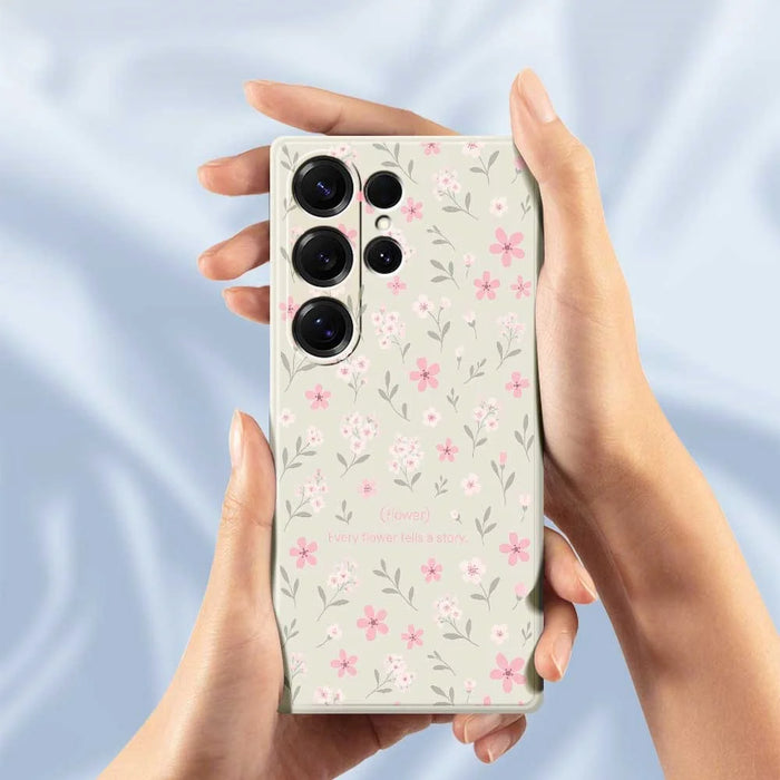 For Samsung Galaxy S25 Ultra Case Small Flower Pattern Printing Straight Edge TPU Phone Back Cover - Beige - 5